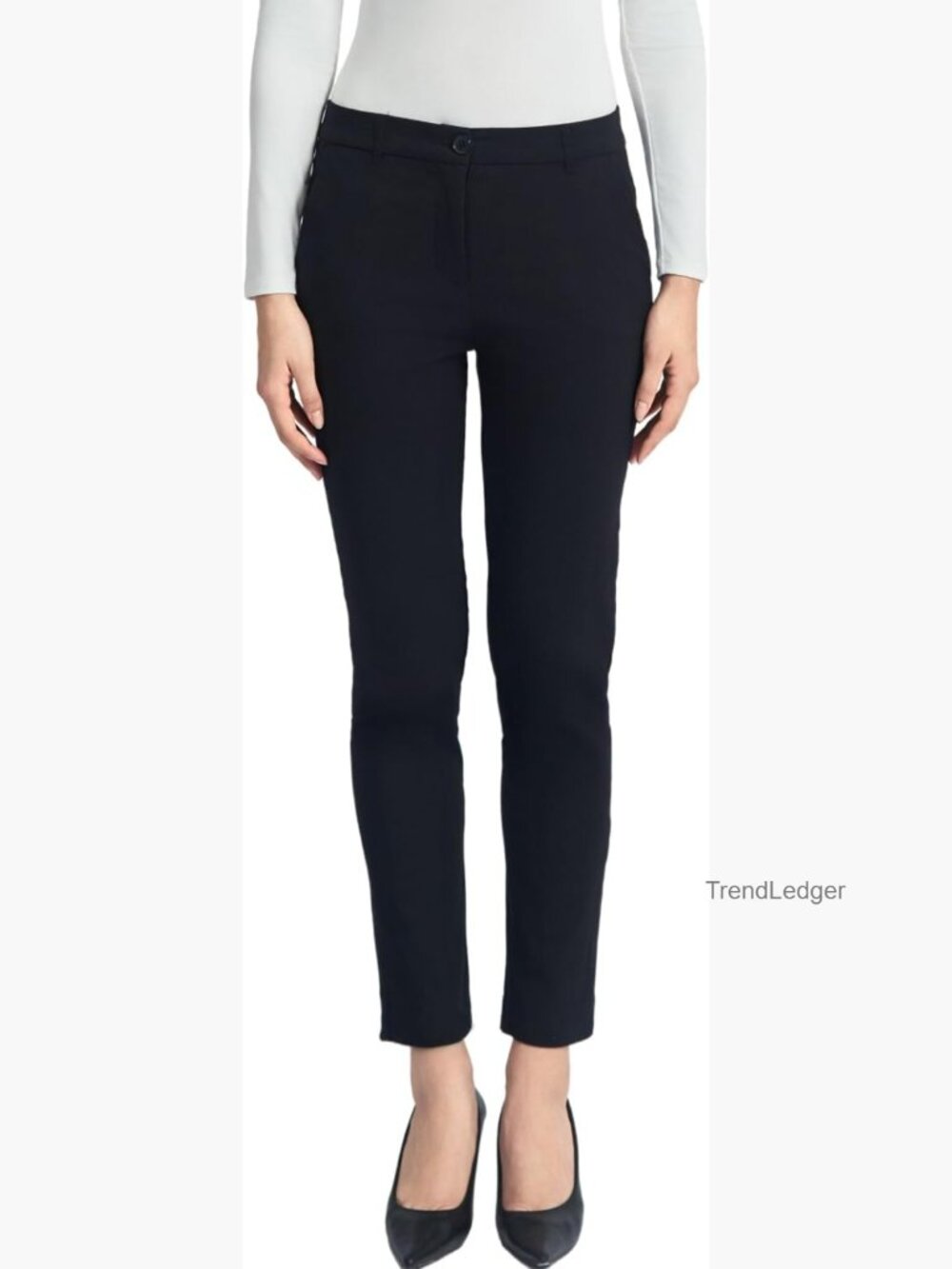 Cropped Work Pants, Slim Fit, Mid Waist, Stretch Trousers, Pull On, Ankle Length
